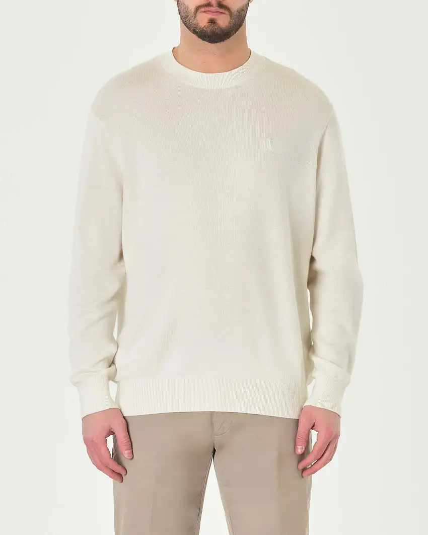 Maglia girocollo Armani Exchange color panna in misto cotone viscosa e seta