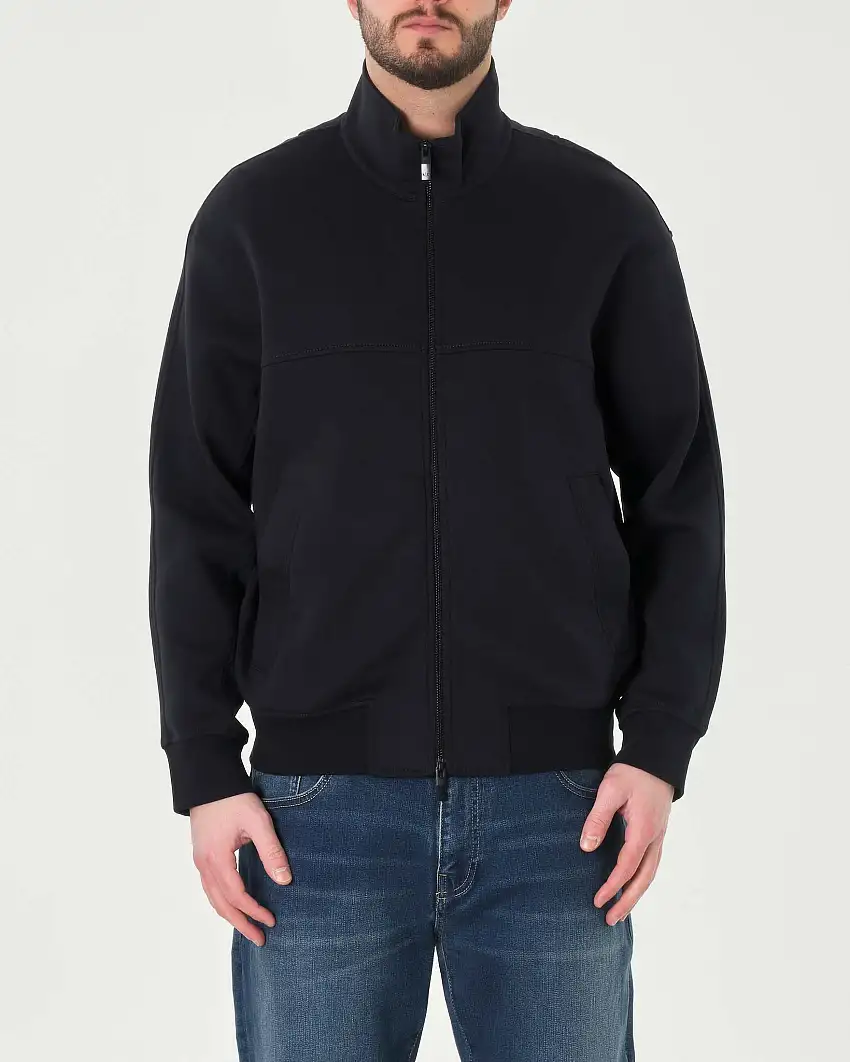 Felpa blu con chiusura zip in interlock di cotone