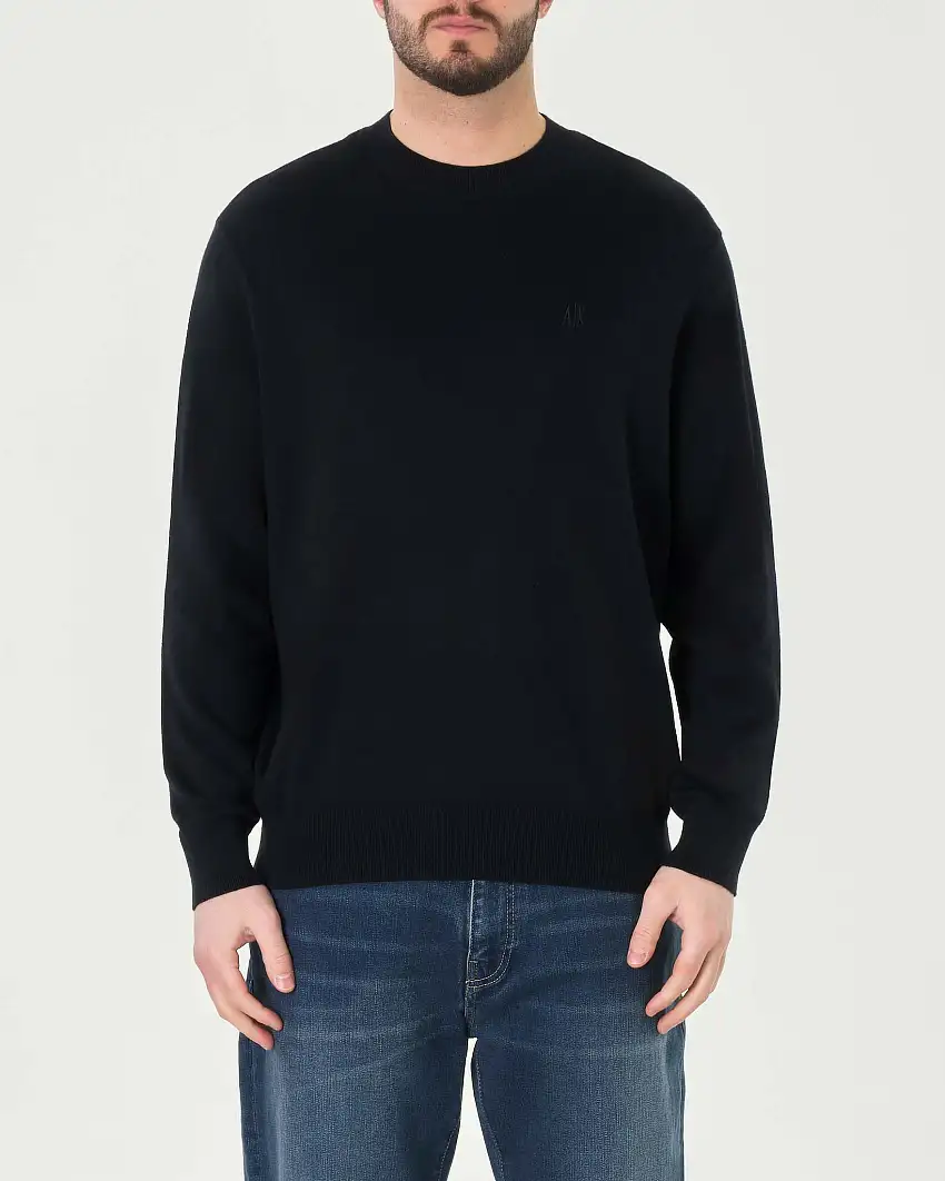 Maglia girocollo Armani Exchane blu in misto cotone viscosa e seta