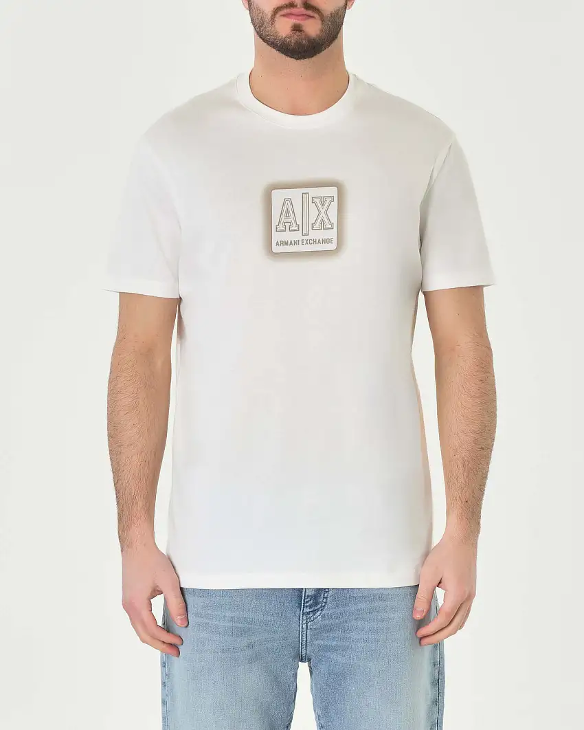 T-shirt bianca mezza manica con logo box AX stampato