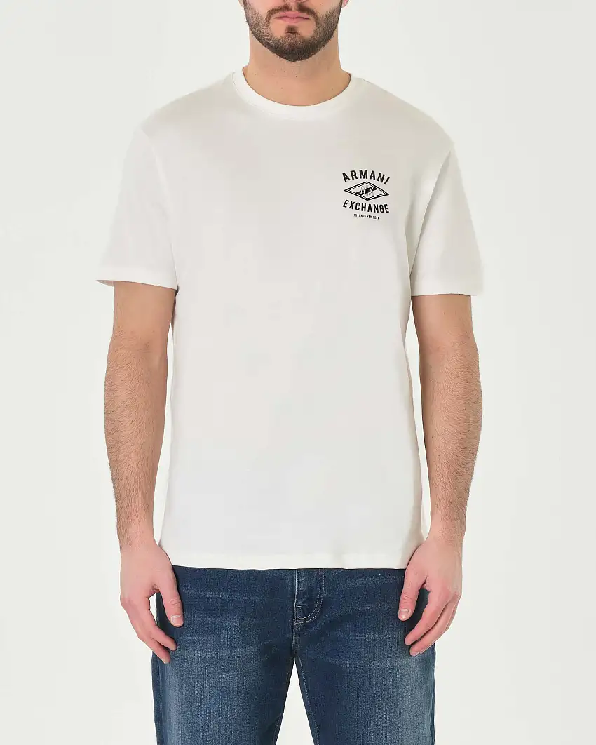 T-shirt bianca mezza manica con logo sul petto