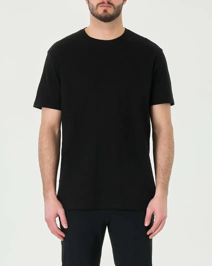 T-shirt nera mezza manica con lavorazione a logo jacquard all over