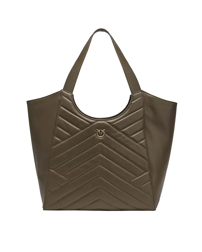 Tote bag verde militare in pelle liscia trapuntata a motivo puzzle con logo Love Birds dorato