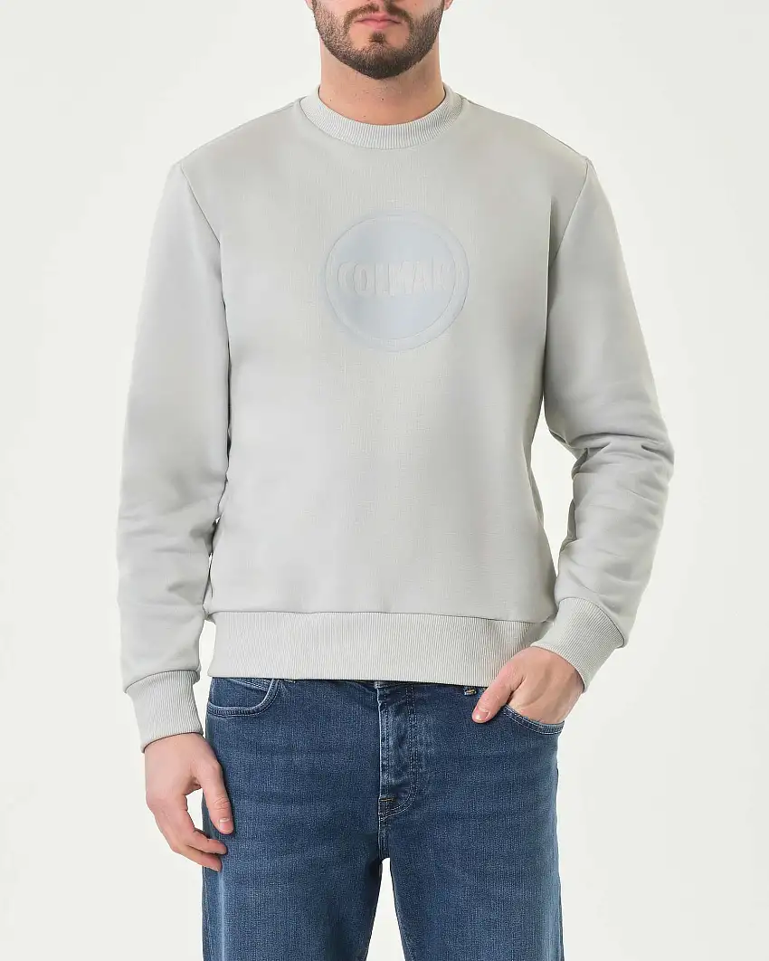 Felpa color ghiaccio girocollo con logo bollo stampato tono su tono sul petto