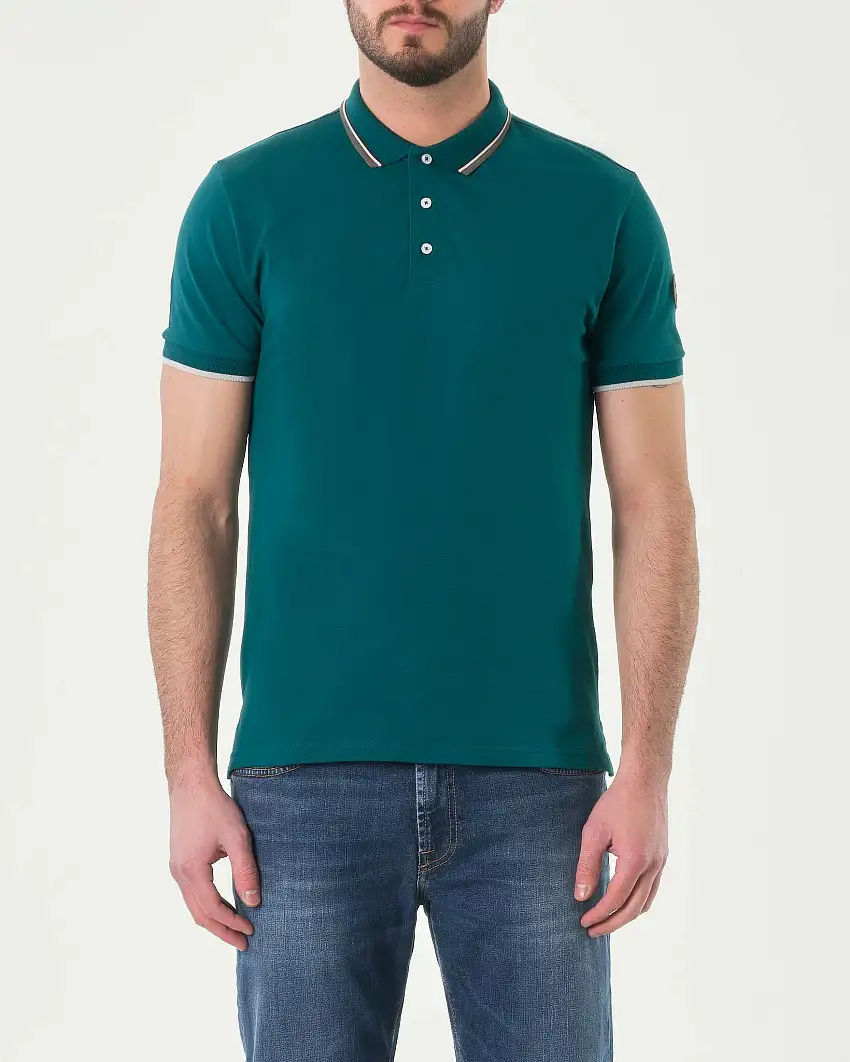 Polo ottanio mezza manica in piquè di cotone stretch con bordino grigio bianco e bordeaux