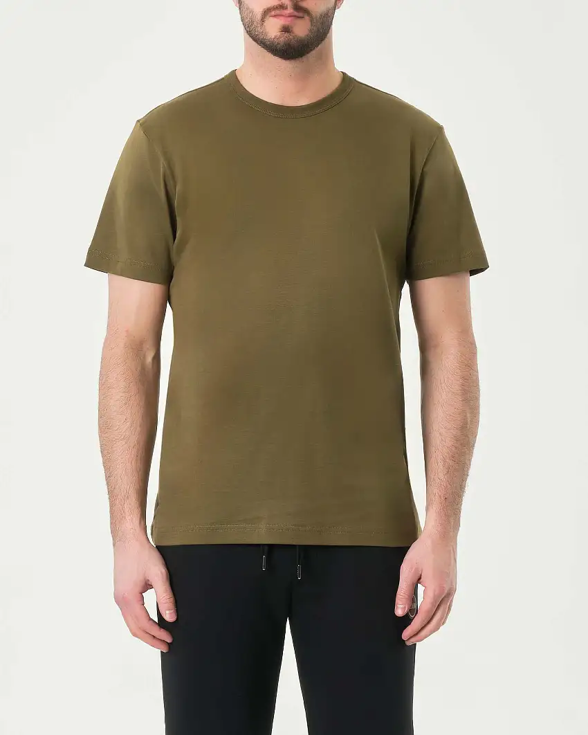 T-shirt verde militare mezza manica in jersey di puro cotone