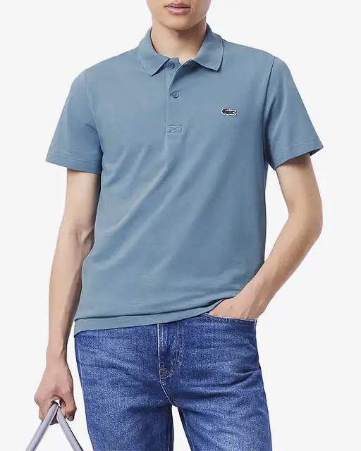 Polo mezza manica blu denim in cotone organico stretch punto wafer