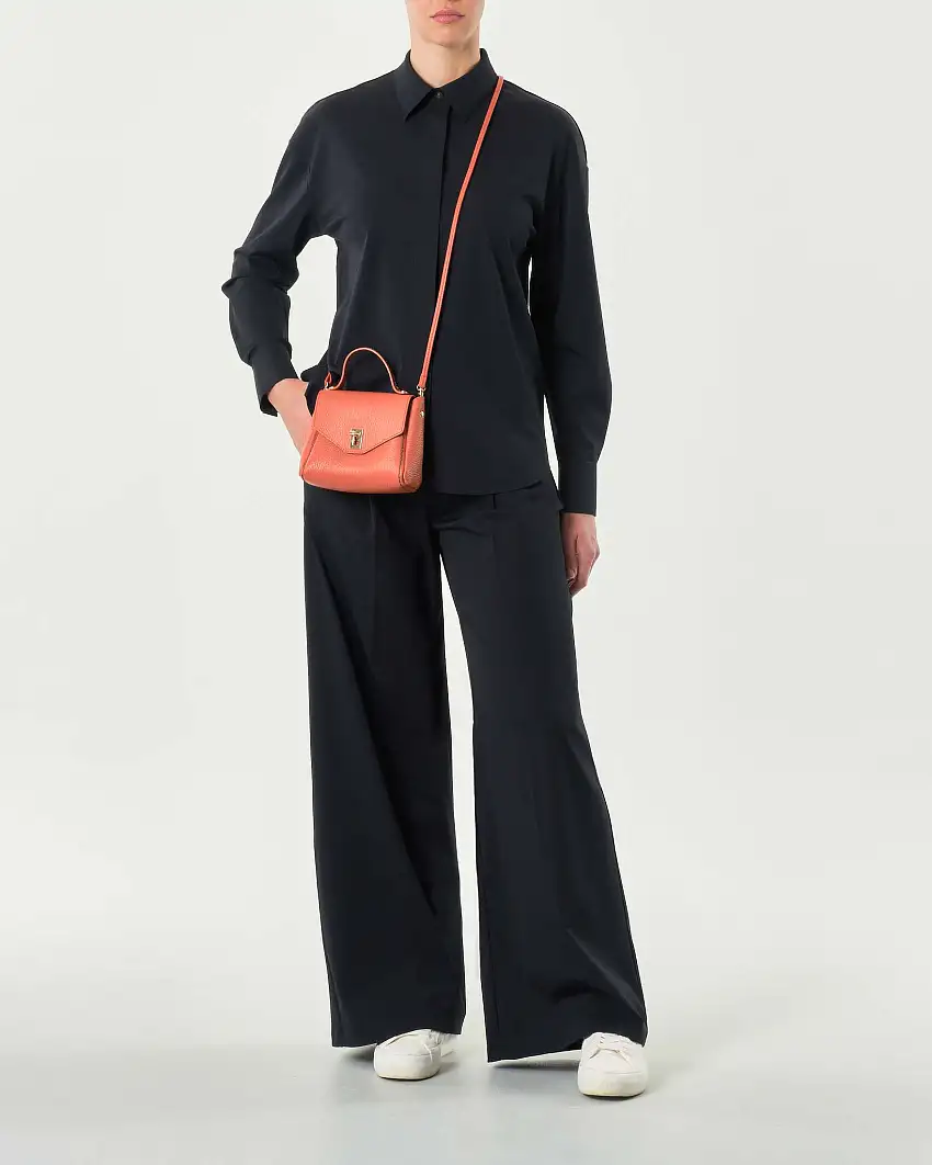 Pantaloni palazzo blu in tessuto stretch tecnico con pinces in vita