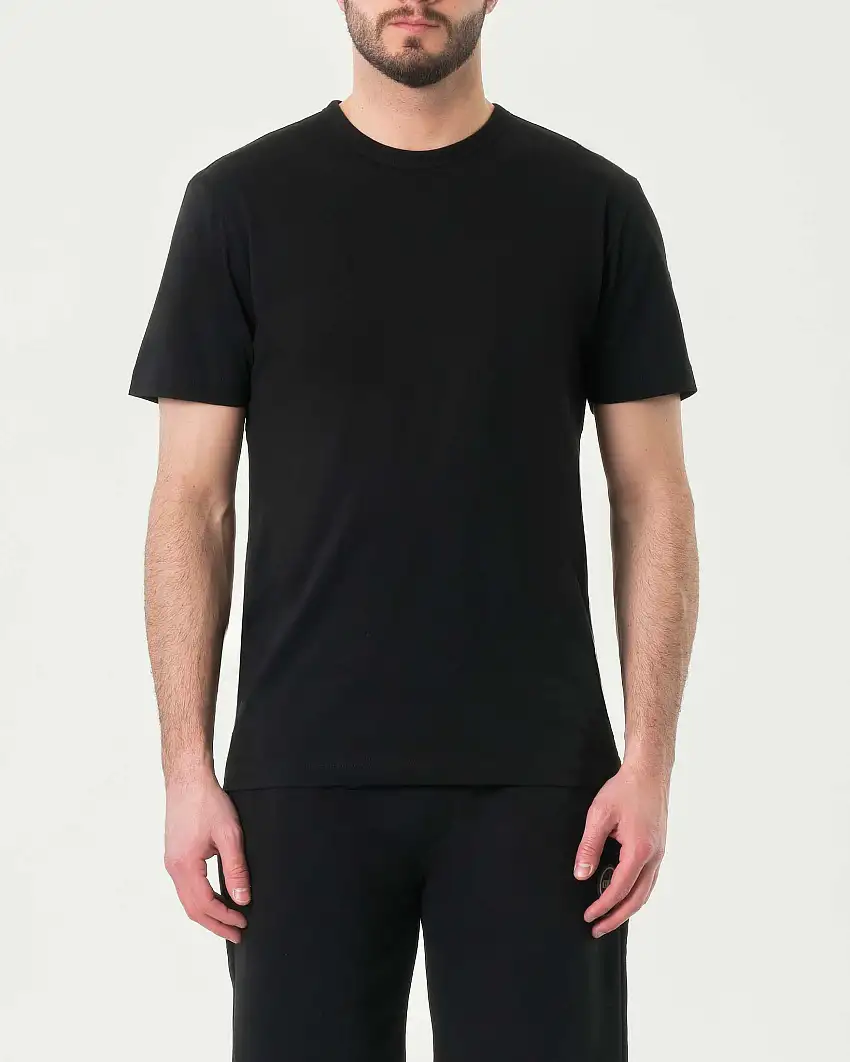 T-shirt nera mezza manica in jersey di puro cotone