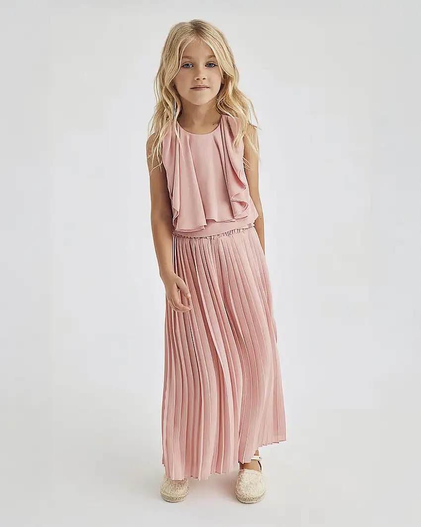 Completo rosa cipria composto da blusa e pantalone plisettato