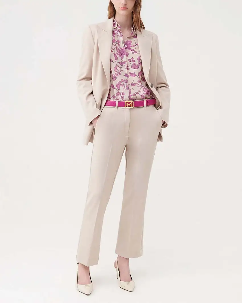 Pantaloni color gesso in saglia di misto lana dalla linea dritta