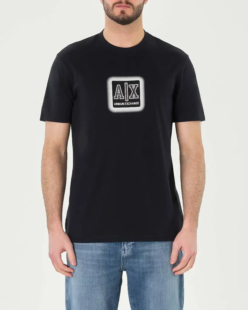 T-shirt blu mezza manica con logo box AX stampato