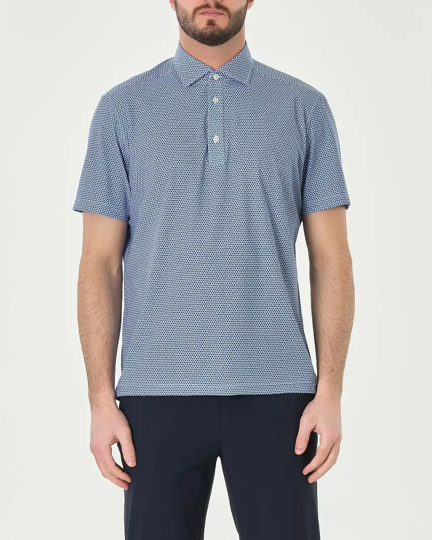 Polo blu mezza manica in tessuto tecnico hyper comfort micro fantasia