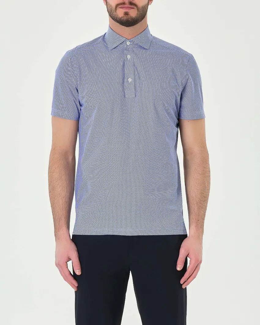 Polo blu indaco mezza manica in tessuto tecnico hyper comfort micro rombetto