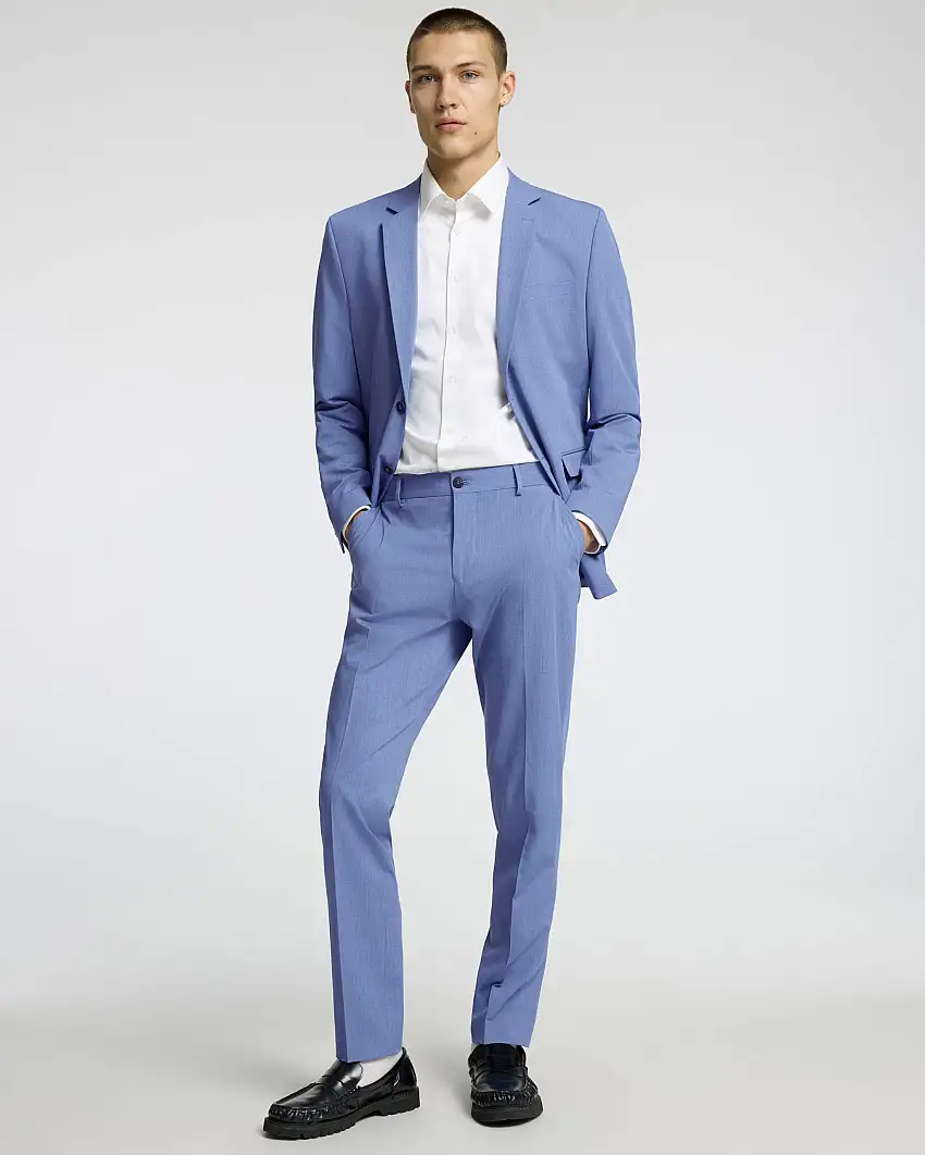 Pantaloni Liam azzurri slim-fit in tela di misto viscosa stretch con piega stirata fronte e retro