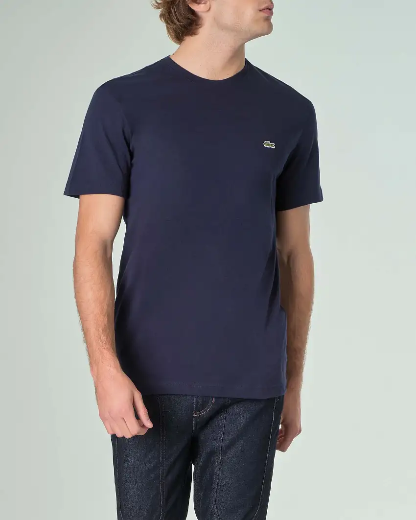 T-shirt blu in puro cotone con logo coccodrillo