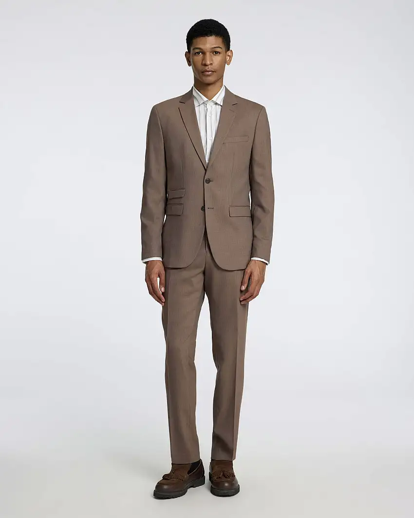 Pantaloni Neil color fango slim-fit in tessuto armaturato di misto lana e viscosa stretch con piega stirata