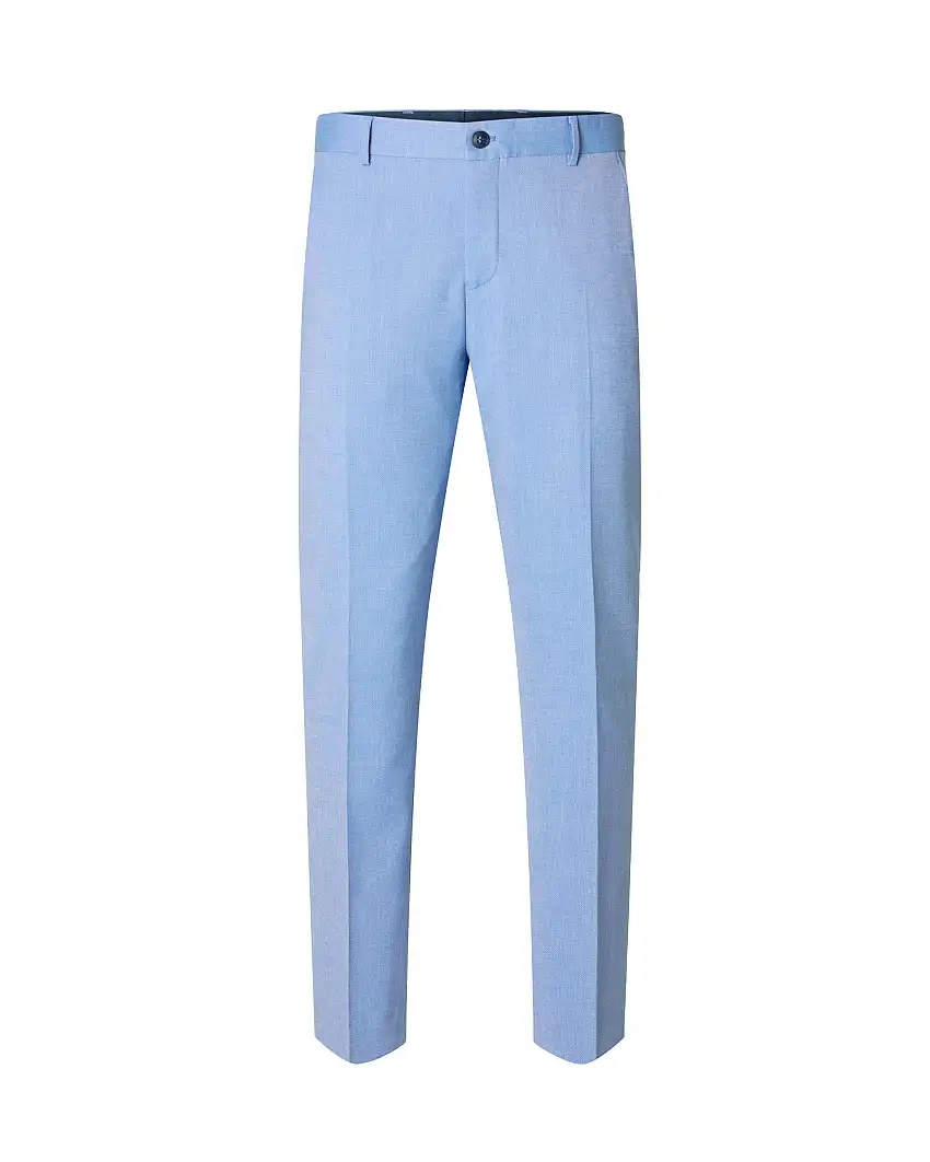 Pantaloni Neil azzurri slim-fit in tessuto armaturato di misto lana e viscosa stretch con piega stirata
