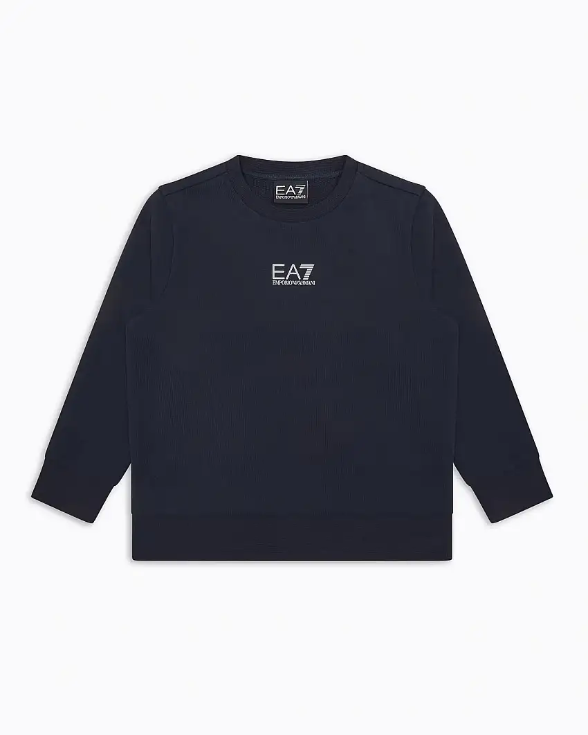 Felpa blu EA7 girocollo in cotone con mini logo stampato