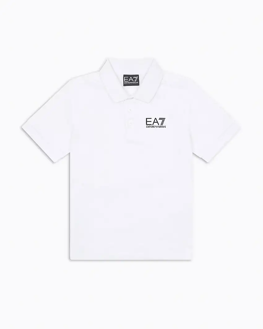 Polo EA7 bianca mezza manica in jersey di cotone