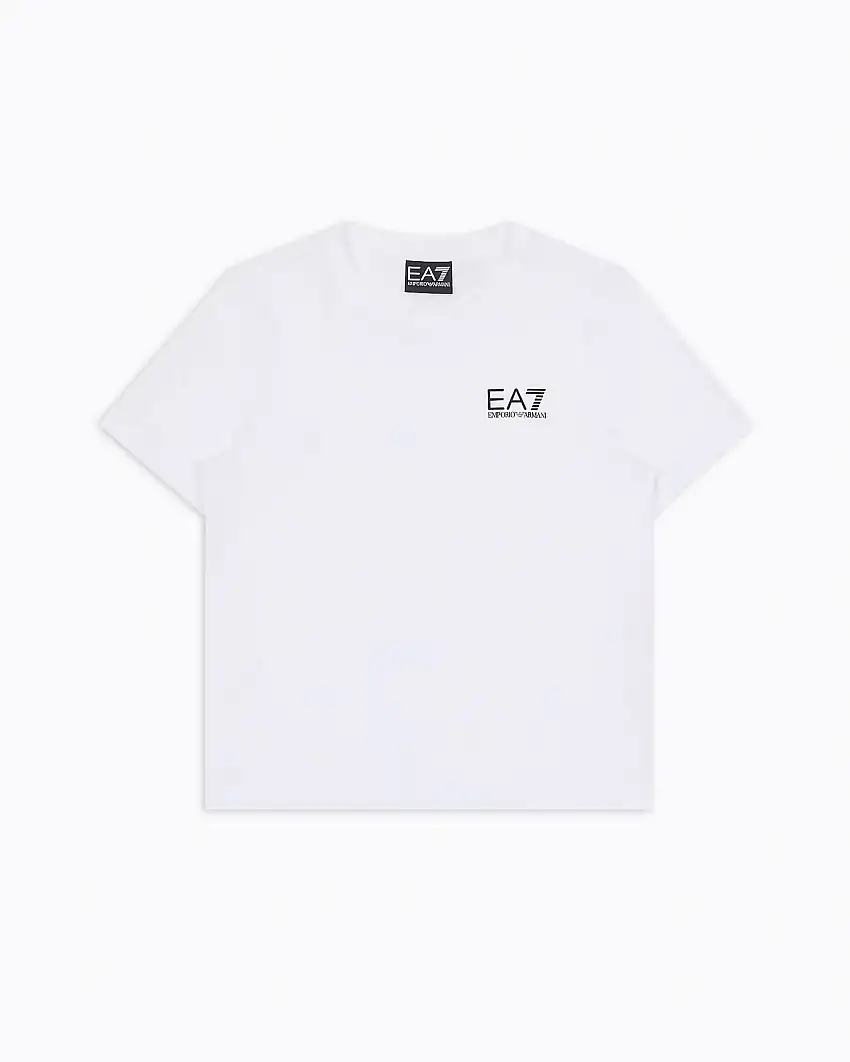 T-shirt EA7 bianca mezza manica in puro cotone con logo EA7 piccolo