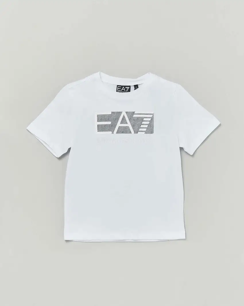 T-shirt bianca mezza manica in puro cotone con logo EA7 gommato