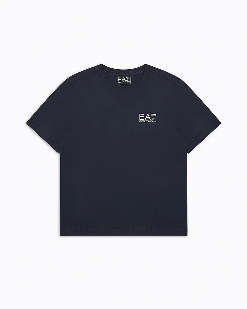 T-shirt EA7 blu mezza manica in puro cotone con logo EA7 piccolo