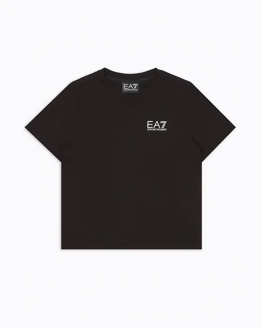 T-shirt EA7 nera mezza manica in puro cotone con logo piccolo