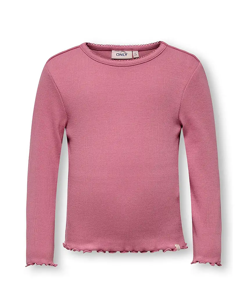 T-shirt Kids Only malva a manica lunga in cotone stretch a costine