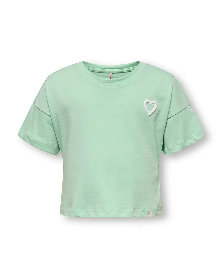 T-shirt boxy verde acqua in puro cotone con cuoricino in rilievo