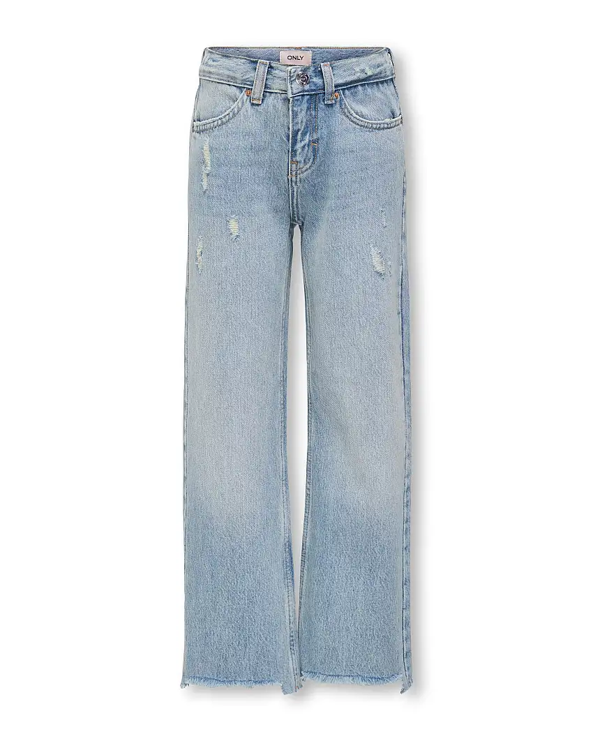 Jeans a gamba dritta lavaggio chiaro bleach in puro cotone con abrasioni
