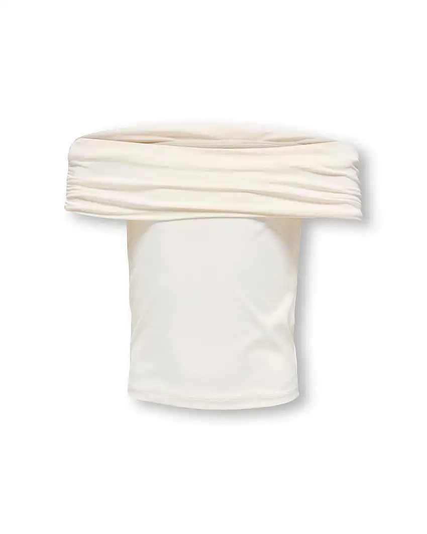 Top bianco in tessuto stretch con spalle scoperte e maxi fascia