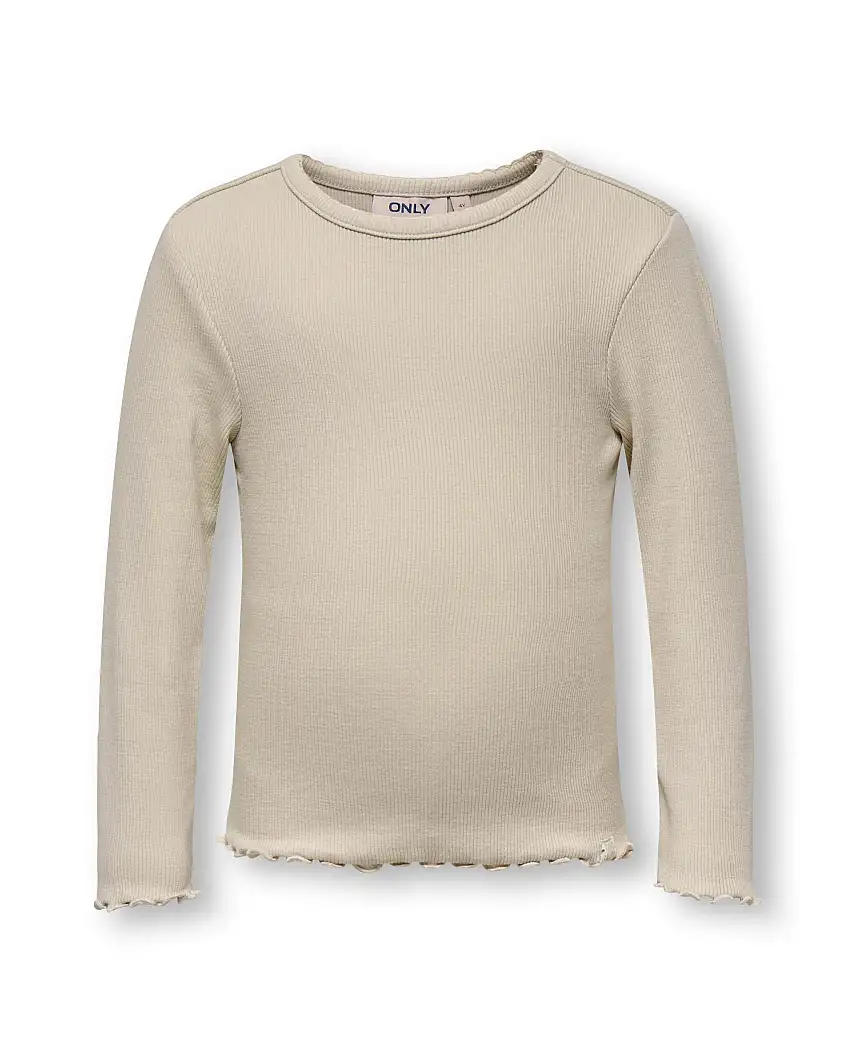 T-shirt Kids Only avorio manica lunga in cotone stretch a costine