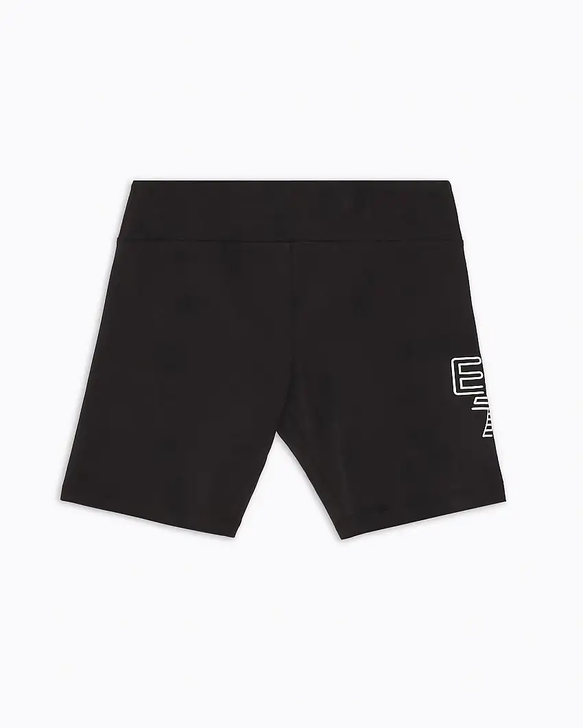 Short ciclista nero in cotone stretch con logo EA7