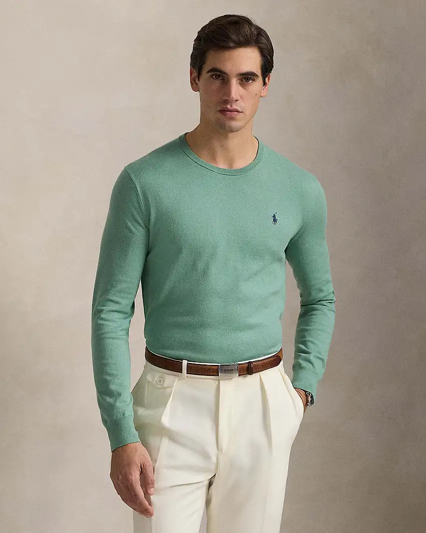 Maglioncino verde salvia girocollo in pima cotton slim-fit