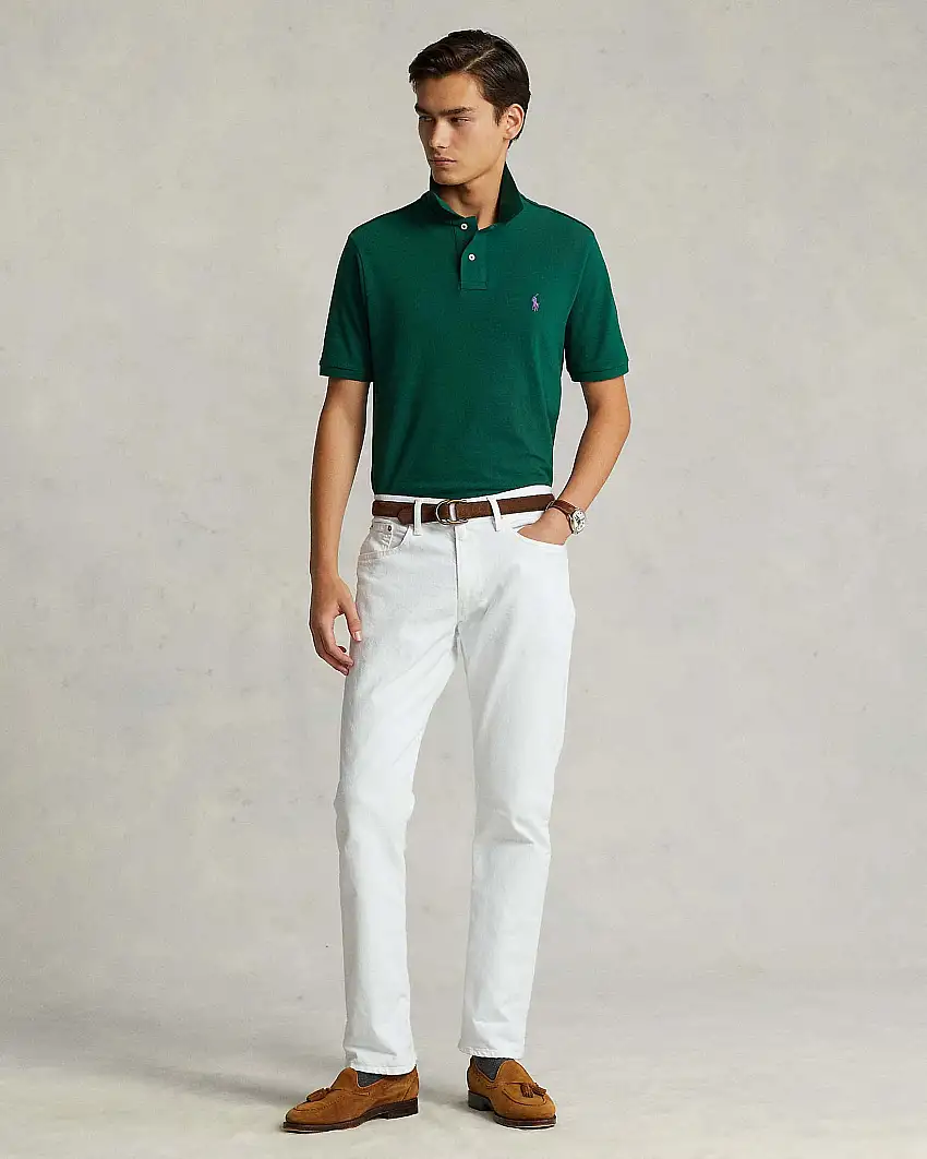 Polo verde mezza manica in piquet slim-fit