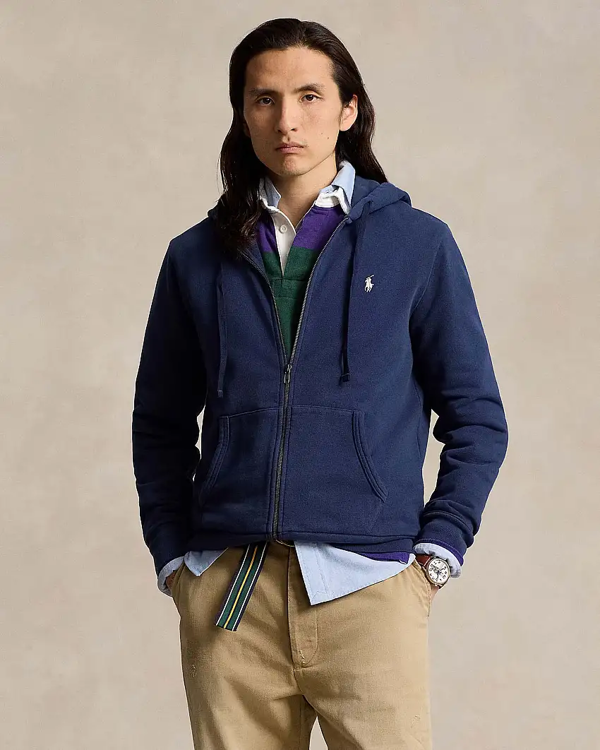 Felpa Polo Ralph Lauren blu con cappuccio e chiusura zip in puro cotone