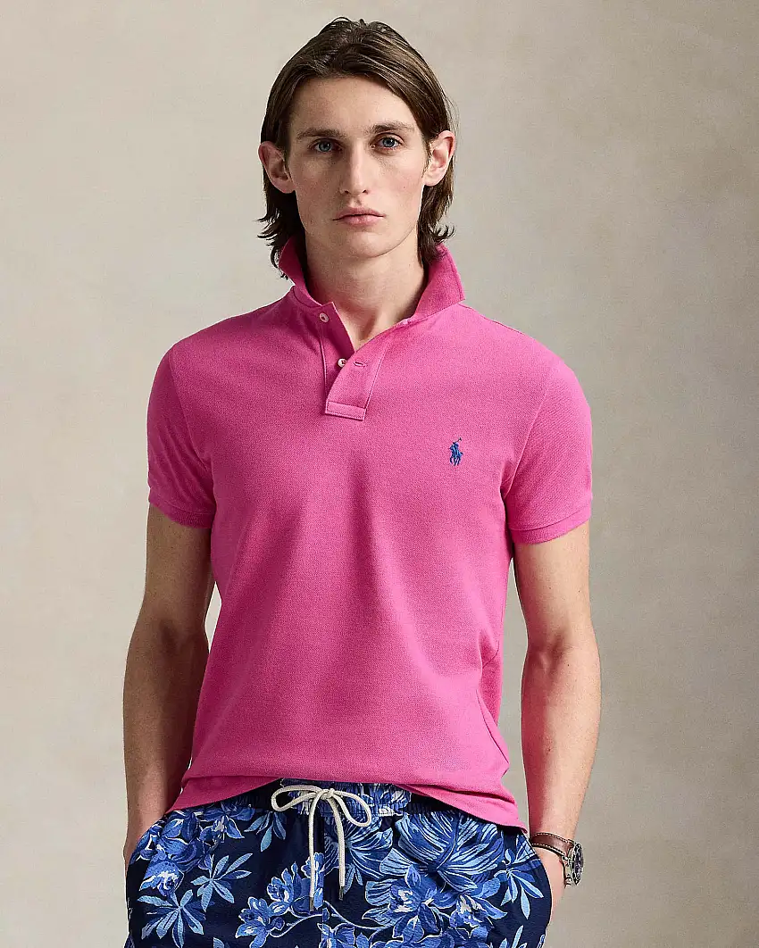 Polo fucsia mezza manica in piquè di puro cotone slim-fit