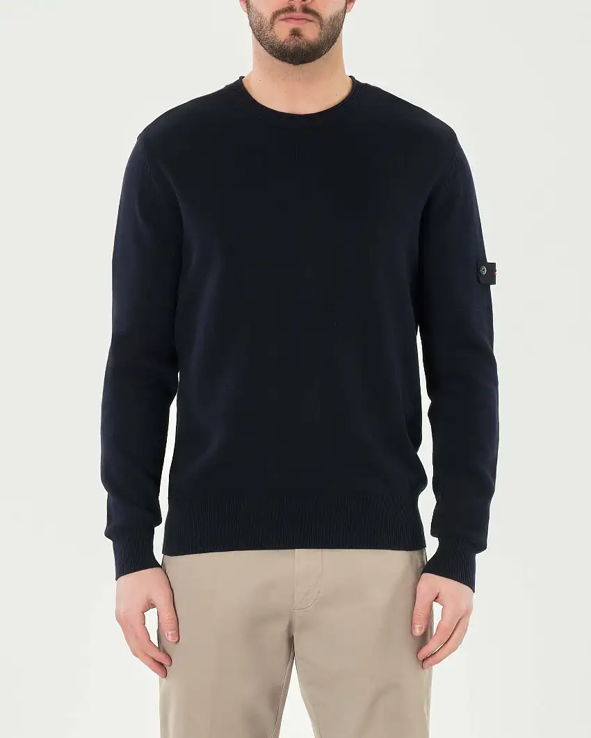 Maglia blu girocollo in puro cotone soft touch