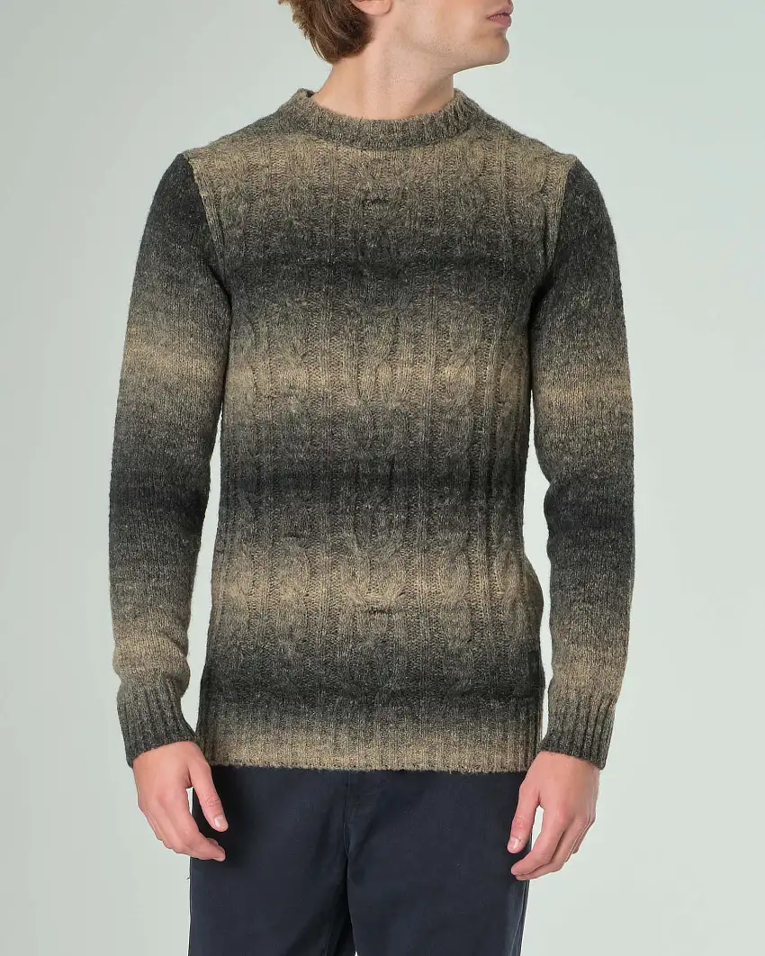 Maglione antracite e noce sfumato in misto lana con lavorazione a trecce