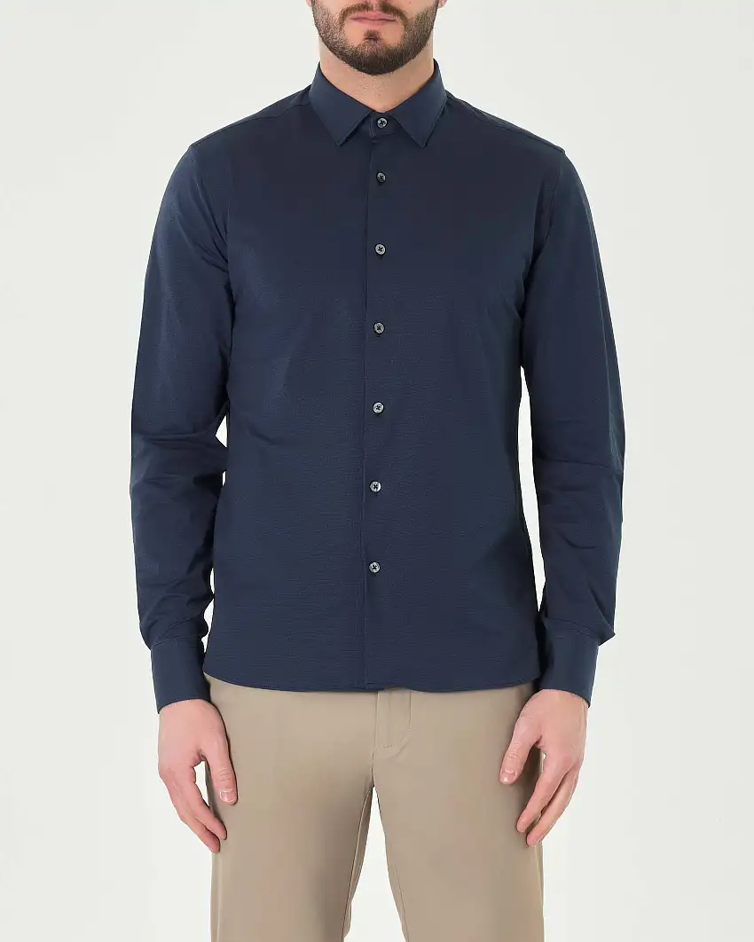 Camicia blu Shirt Oxford Jacquard in tessuto tecnico stretch micro-fantasia