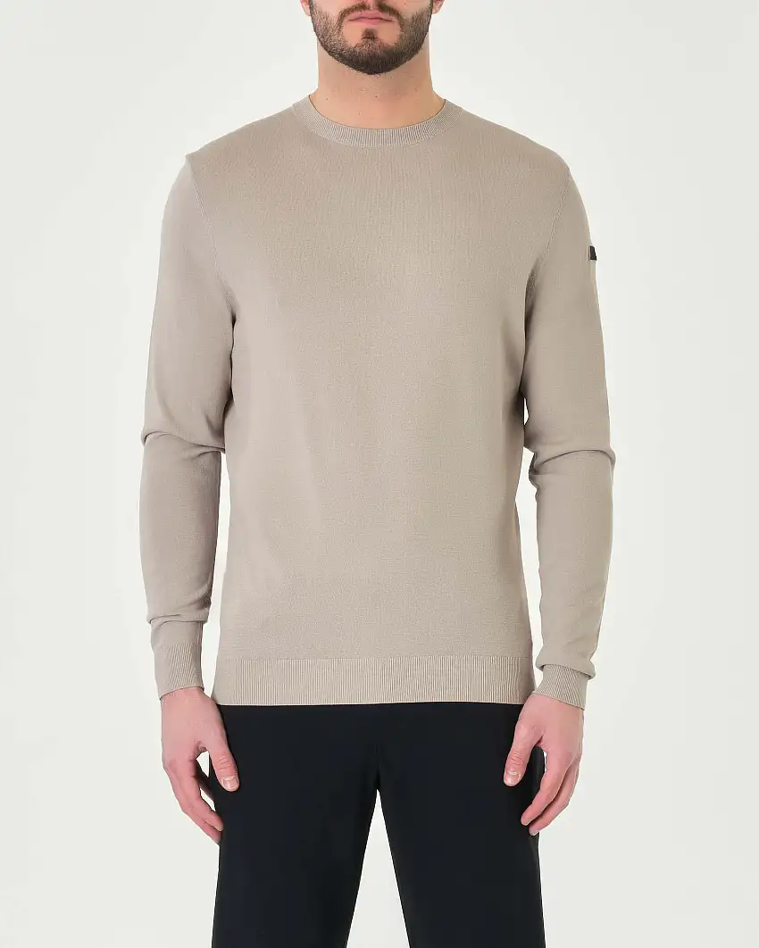 Maglia girocollo color sabbia Maxell in filato tecnico di viscosa stretch