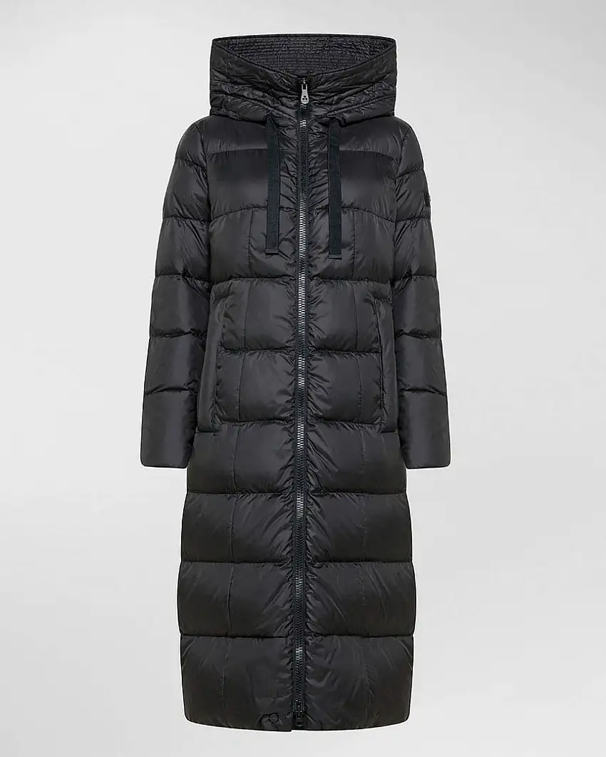 Piumino bianco imbottitto in piuma riciclata con cappuccio modello Nunki