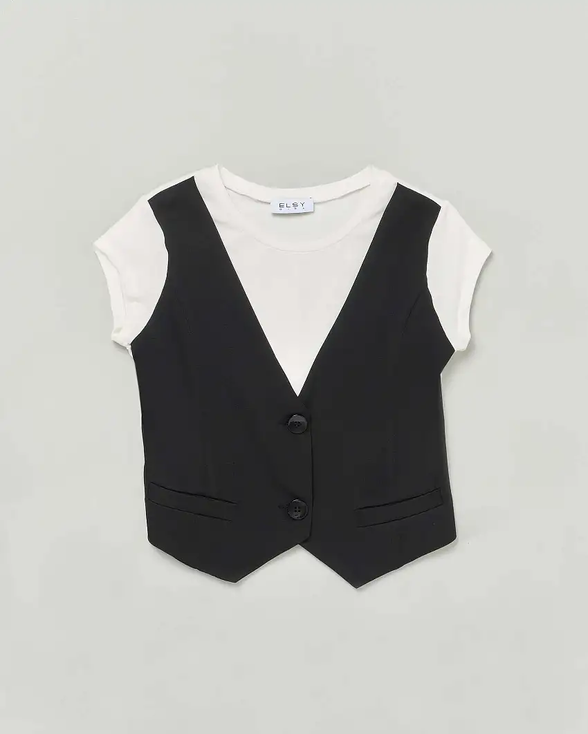 T-shirt bianca con gilet nero in cotone stretch