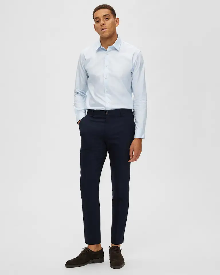 Pantaloni slim Selected Homme blu in tela di misto lana stretch microarmatura