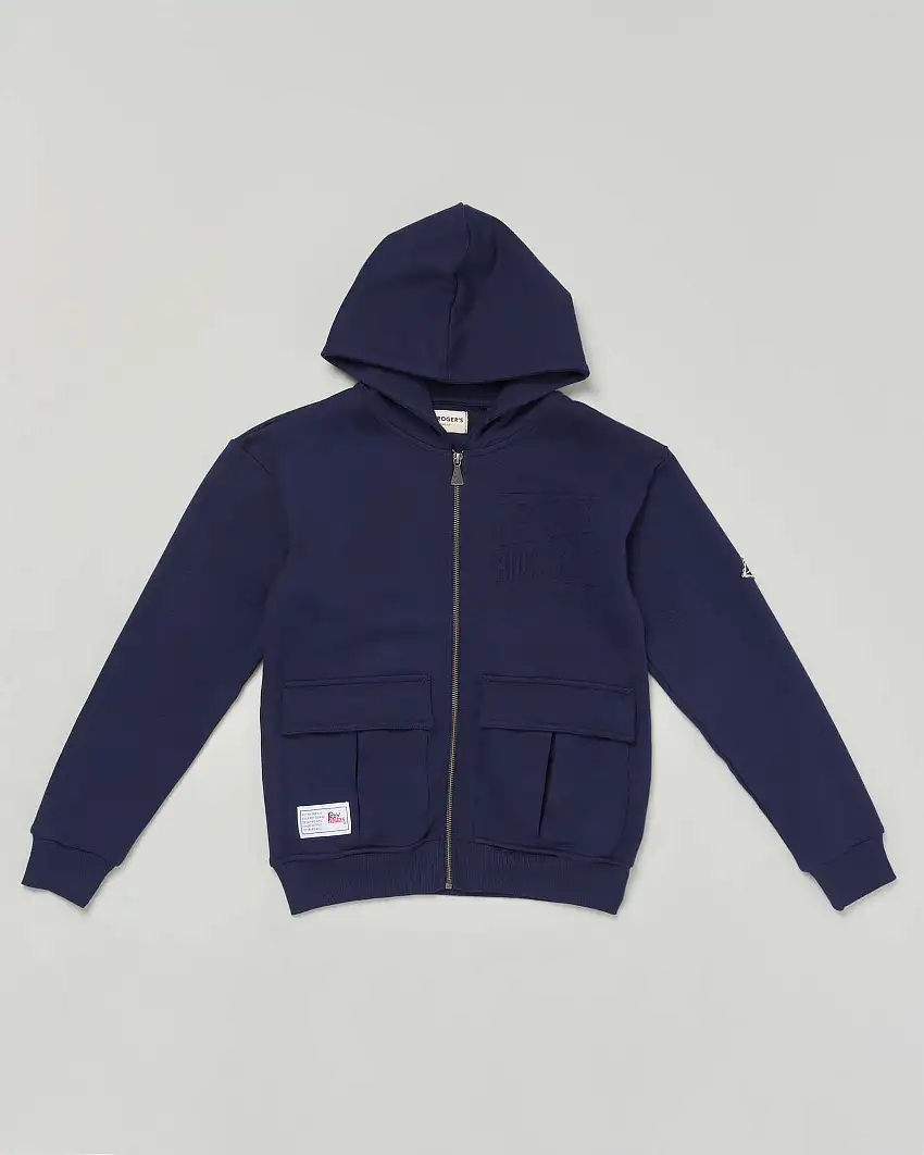 Felpa Roy Roger's blu in cotone con cappuccio e zip