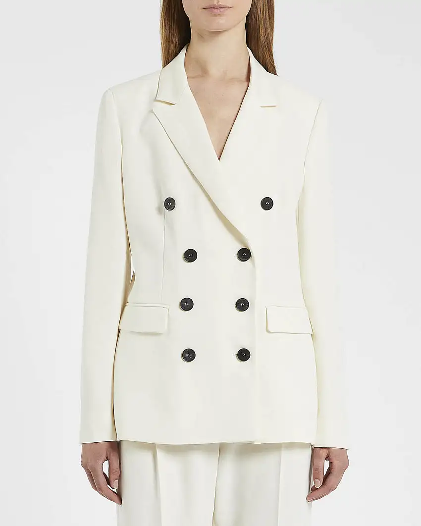 Blazer bianco in crêpe envers satin doppiopetto con rever in raso