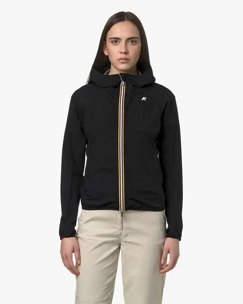 Giubbino nero Dot Lily dalla linea slim in nylon taffetà con cappuccio