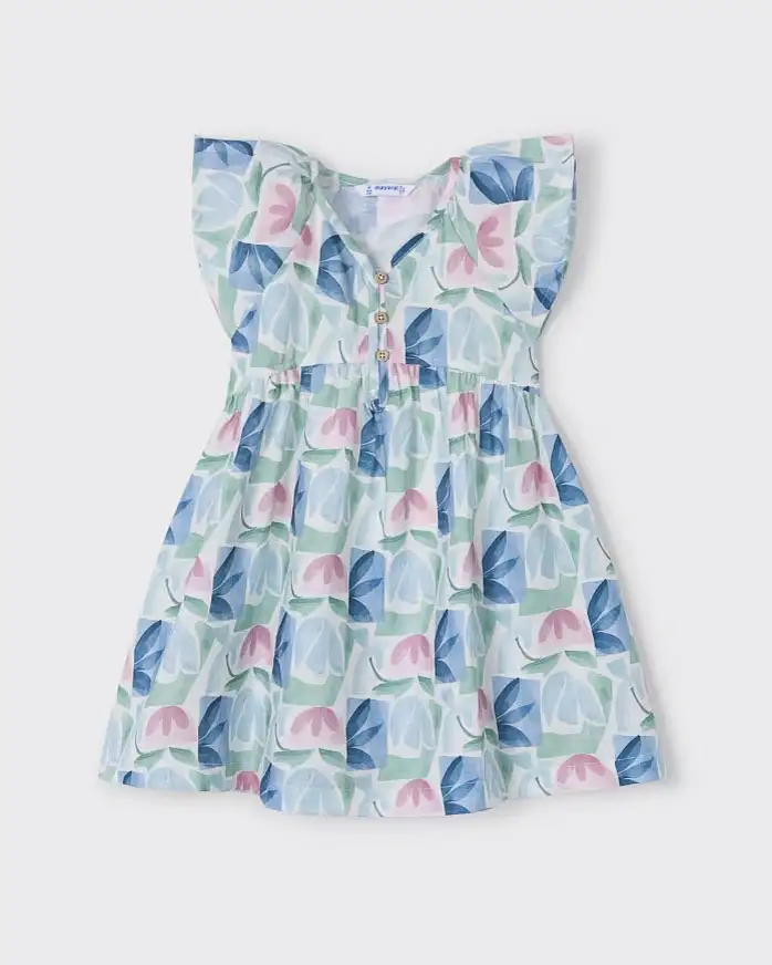 Abito svasato con maniche ad aletta in fantasia a fiori multicolor