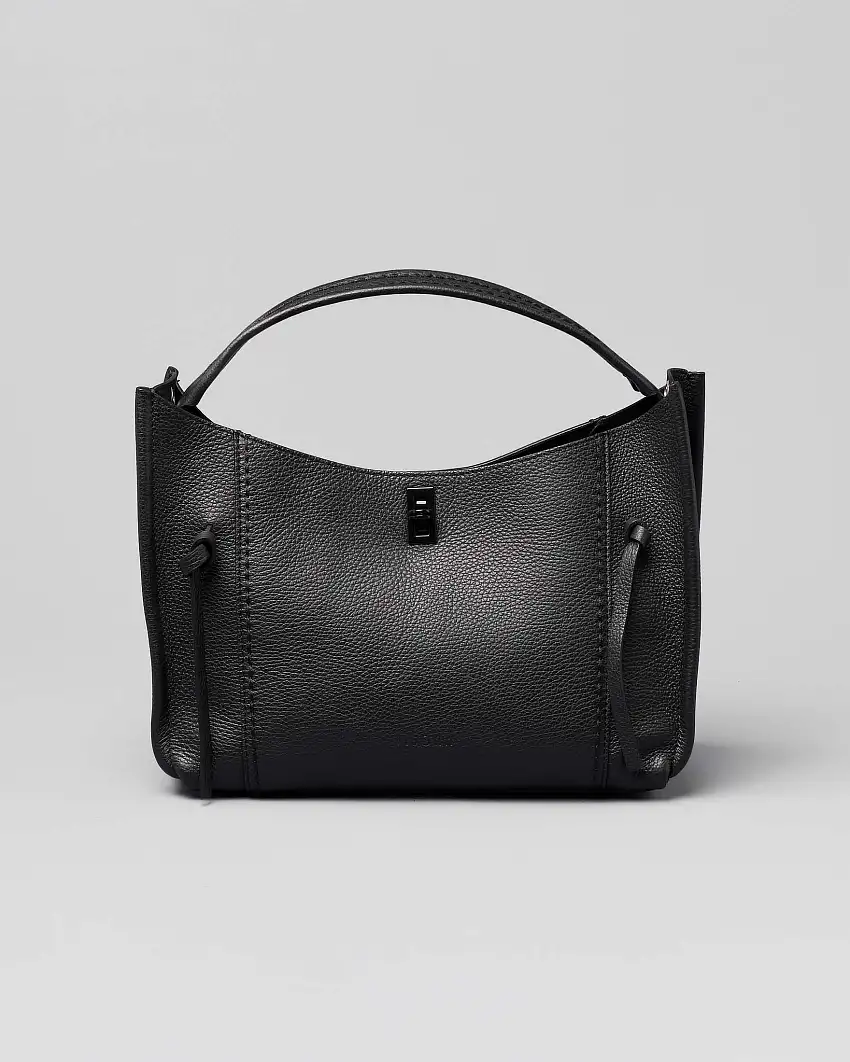 Borsa nera in pelle martellata a trapezio con listini a nodo